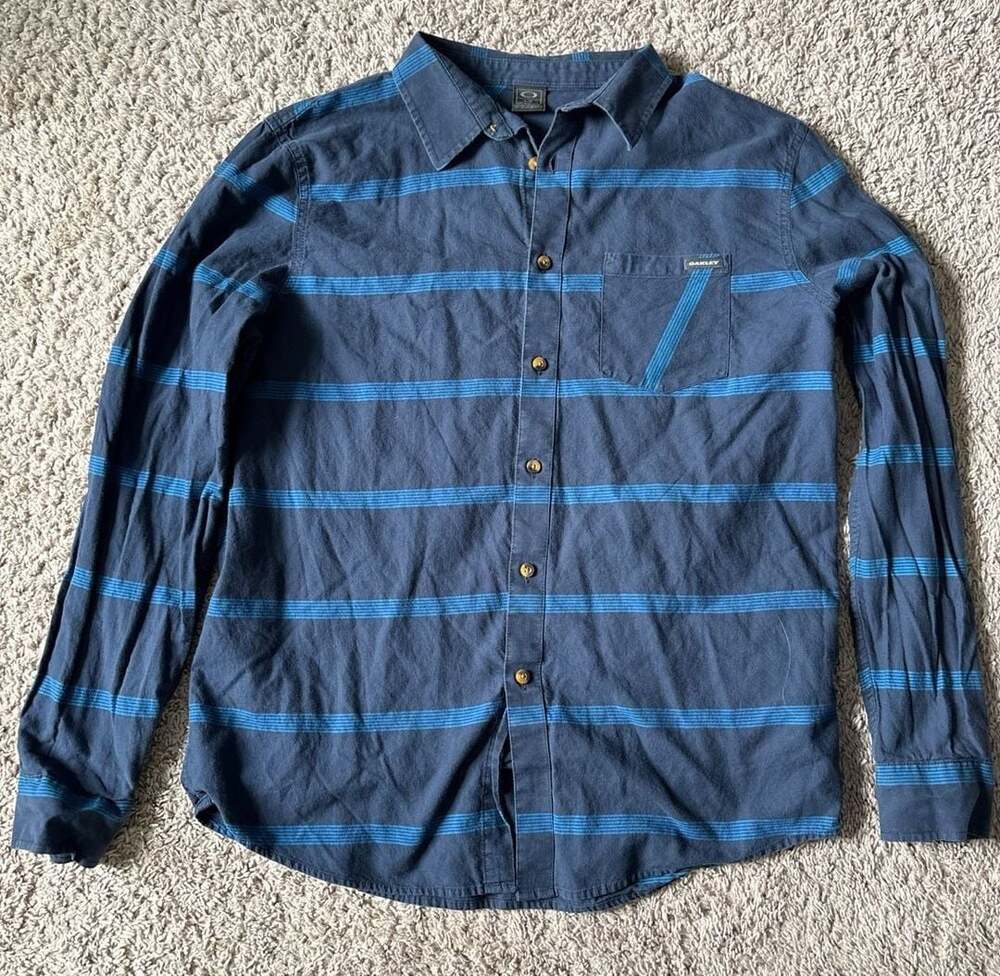 Oakley Men's Striped Long Sleeve Button Down Shirt Size Large